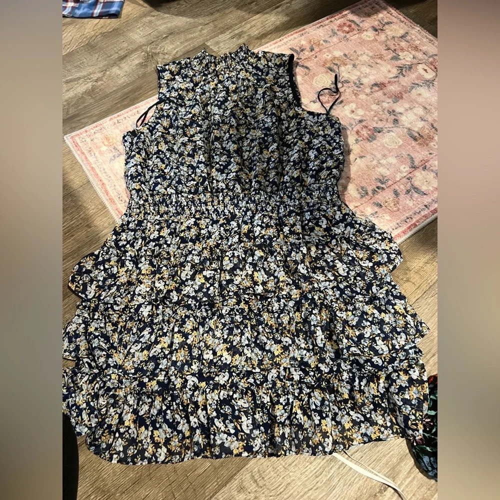 1. State Blue Floral Halter Tiered Smocked Spring Cottagecore Dress Blue XLarge - Picture 16 of 16